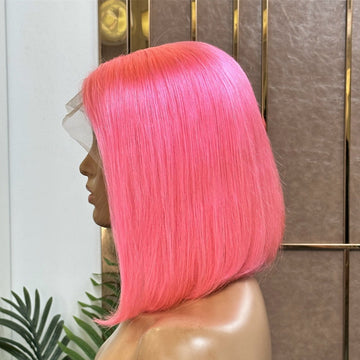 Salmon Pink Color Bob Straight Hair Lace Wigs | BOSUN HAIR