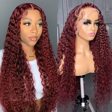 Bosun Hair 99J Burgundy Colored 4x4 13x4 HD Lace Front Wigs Deep Wave Human Hair Wig