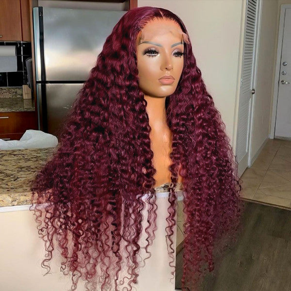 Bosun Hair 99J Burgundy Colored 4x4 13x4 HD Lace Front Wigs Deep Wave Human Hair Wig