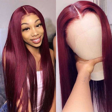 Bosun Hair 99J Burgundy Red Color Straight 13X4 Lace Front Wig 4x4 Lace Closure Wigs