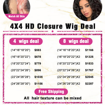 HD 4×4 Lace Closure Wig Wholesale Package Deals