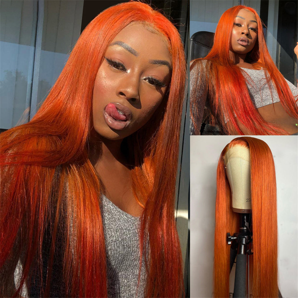 Bosun Hair Orange Ginger Color Straight 13x4 Lace Front Wig 4x4 Lace Closure Wigs
