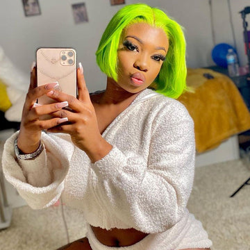 Light Green Bob Wig Straight 13x4 Lace Front Human Hair Wig Natural Hairline