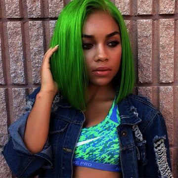 Green Color Short Bob Wigs Color Bob Wigs Customized 13x4 Lace Wigs
