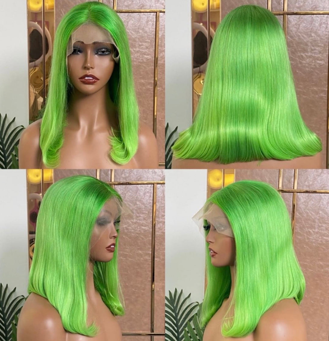 Light Green Bob Wig Straight 13x4 Lace Front Human Hair Wig Natural Hairline
