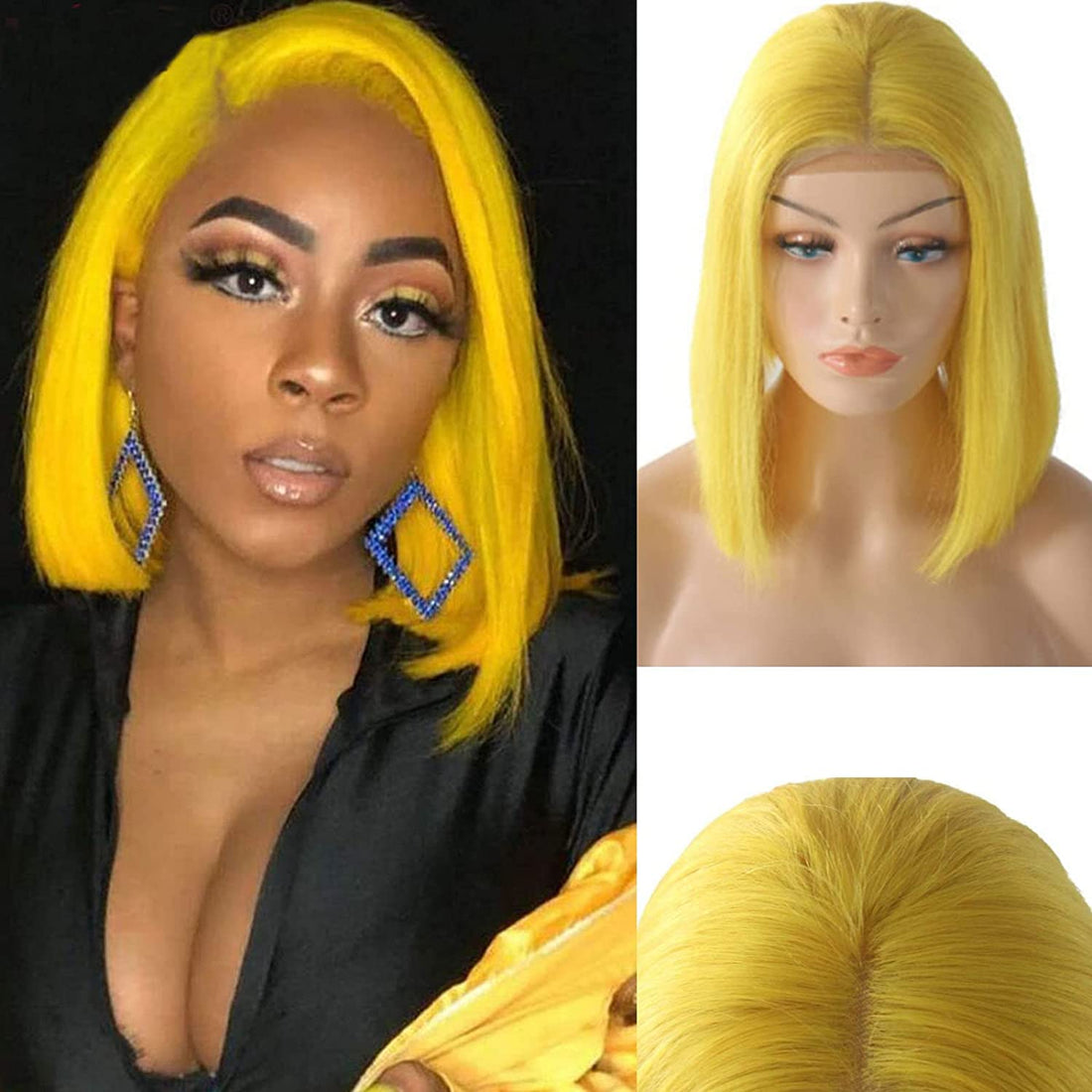 New Color Yellow Short Bob Wig 13x4 Lace Front Wigs Pre Plucked Glueless Wig
