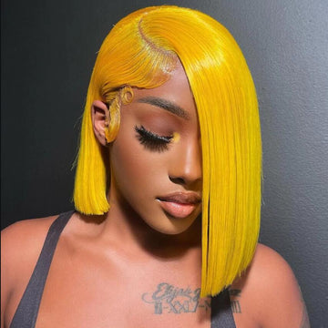 New Color Yellow Short Bob Wig 13x4 Lace Front Wigs Pre Plucked Glueless Wig