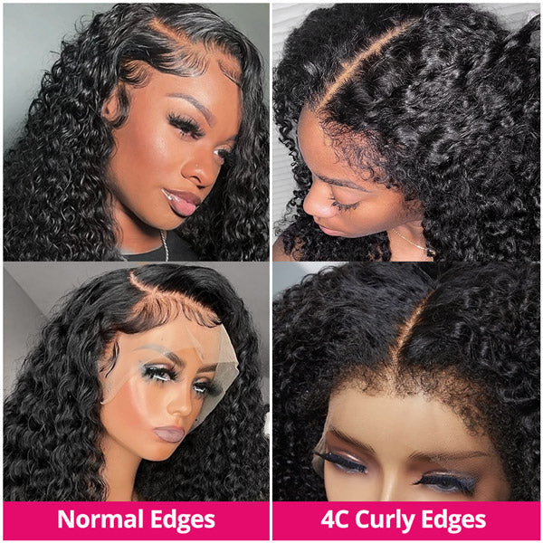 4C Curly Edges Hairline Wigs Kinky Curly 13x4 HD Lace Front Human Hair Wigs Lace Closure Wig