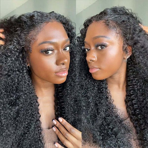 4C Curly Edges Hairline Wigs Kinky Curly 13x4 HD Lace Front Human Hair Wigs Lace Closure Wig