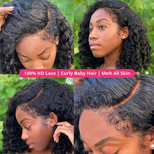 4C Curly Edges Hairline Wigs Kinky Curly 13x4 HD Lace Front Human Hair Wigs Lace Closure Wig