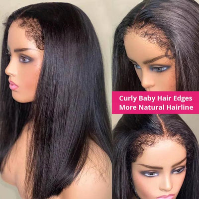 Type 4C Curly Edges Hairline 13x4 Straight HD Lace Front Human Hair Wigs With Curly Baby Hair Around