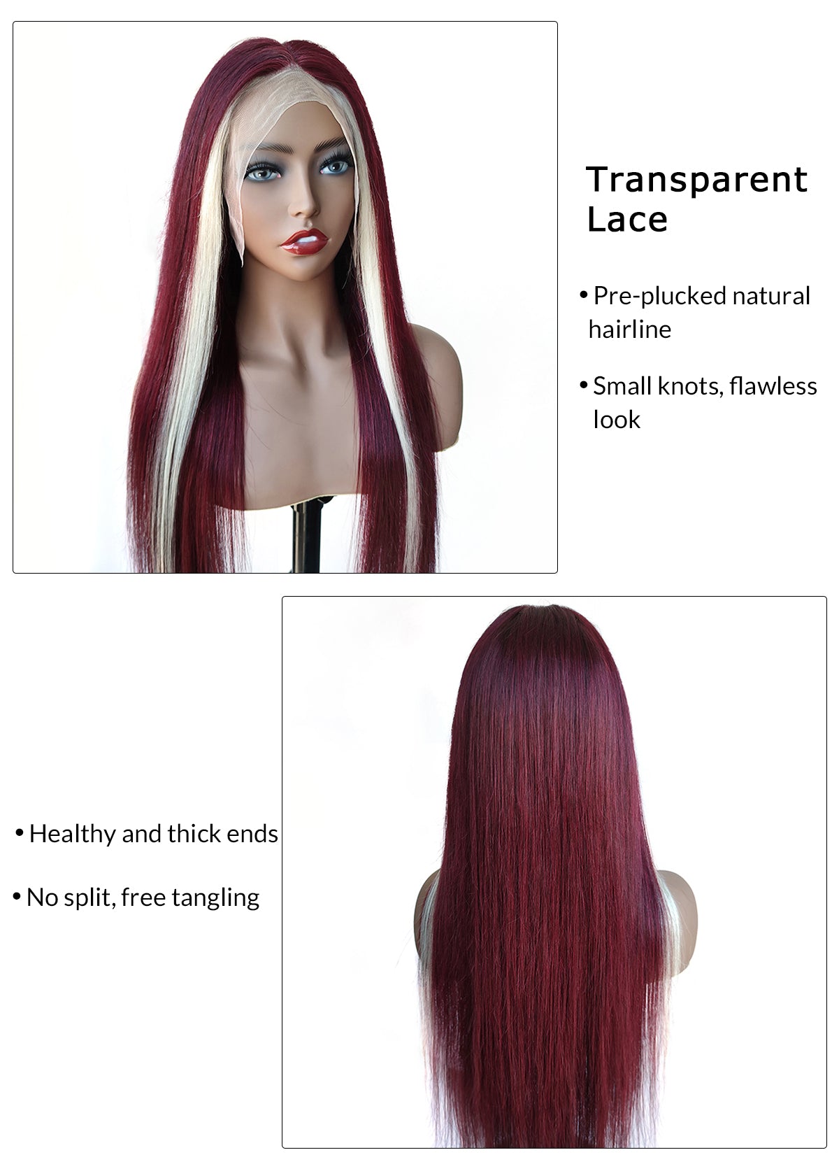 99j Red Wine & Blonde Skunk Stripe Color Wig 13*4 Lace Front Wig