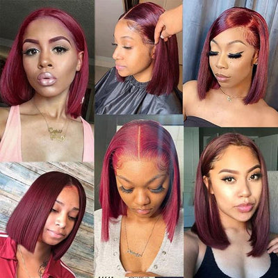 Bosun Hair 99J Red Color Human Hair 13x4 Lace Front Wigs 99J Short Cut Bob Wigs