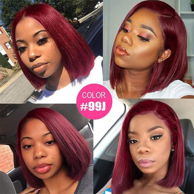 Bosun Hair 99J Red Color Human Hair 13x4 Lace Front Wigs 99J Short Cut Bob Wigs