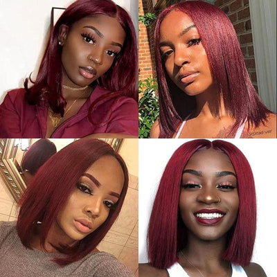 Bosun Hair 99J Red Color Human Hair 13x4 Lace Front Wigs 99J Short Cut Bob Wigs