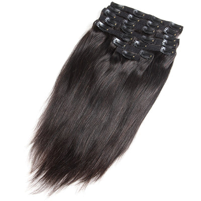 Silky Straight Clip Ins Hair Extensions 100% Human Hair Natural Black Color