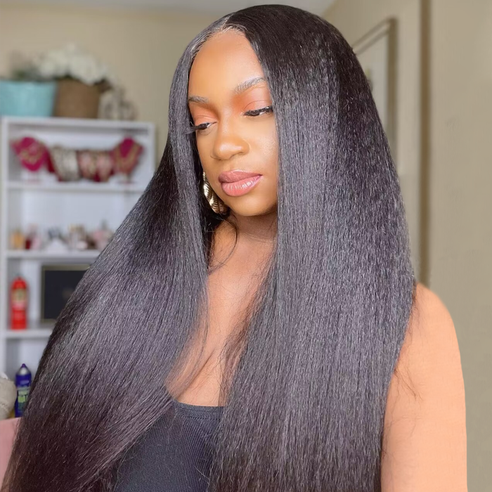 BOSUN HAIR Kinky Straight Wear & Go Glueless Wigs Pre Cut HD Lace Front Wig Beginner Friendly