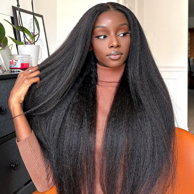 BOSUN HAIR Kinky Straight Wear & Go Glueless Wigs Pre Cut HD Lace Front Wig Beginner Friendly