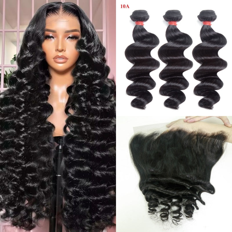Bosun Hair Loose Wave Human Hair 3 Bundles with 13x4 13x6 HD Lace Frontal
