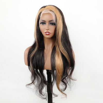 Honey Blonde Skunk Stripe Straight Hair 13*4 Transparent Lace Front Human Hair Wigs