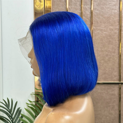 Blue Bob Wig Straight 13x4 Lace Front Human Hair Wig Natural Hairline