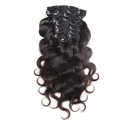 Body Wave Clip Ins Hair Extensions 100% Human Hair Natural Black Color