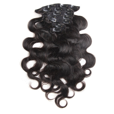 Body Wave Clip Ins Hair Extensions 100% Human Hair Natural Black Color