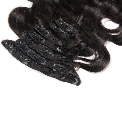 Body Wave Clip Ins Hair Extensions 100% Human Hair Natural Black Color