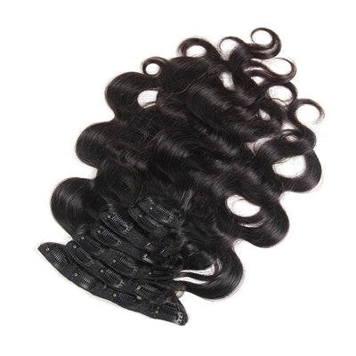 Body Wave Clip Ins Hair Extensions 100% Human Hair Natural Black Color