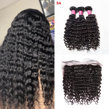 Bosun Hair Deep Wave Human Hair 3 Bundles with 13x4 13x6 HD Lace Frontal
