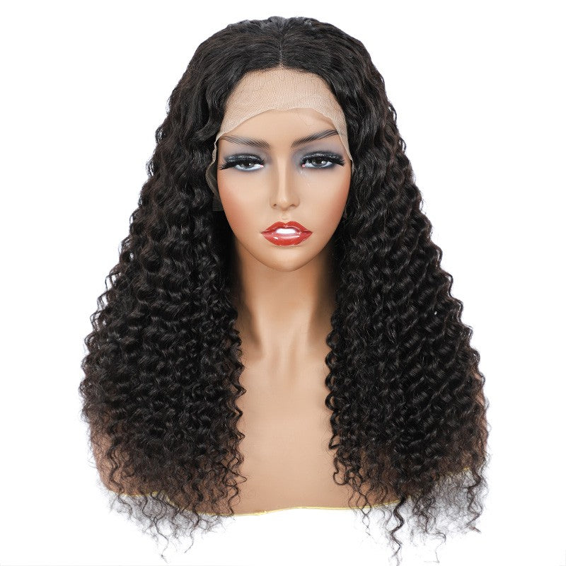 BOSUN HAIR Deep Wave Tpart Wig Human Hair Natural Black Color Lace Part Wig with Natural Hairline