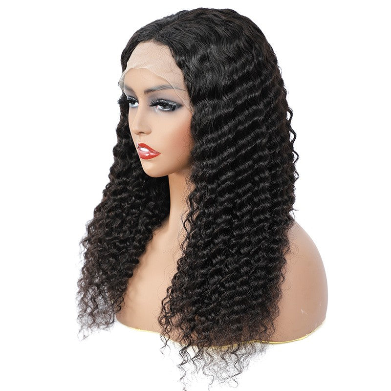 BOSUN HAIR Deep Wave Tpart Wig Human Hair Natural Black Color Lace Part Wig with Natural Hairline