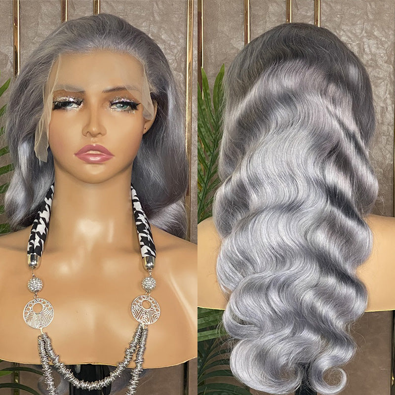 Bosun Hair Silver Gray 13x4 Body Wave Wig Silver Color 100% Human Hair Wig