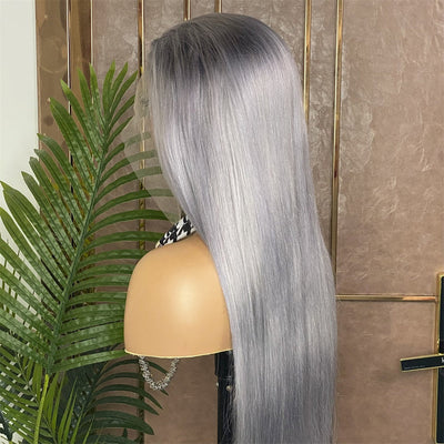 Bosun Hair Silver Color Straight Lace Front Wig 13x4 Straight Human Hair Wig Silver Gray Wig