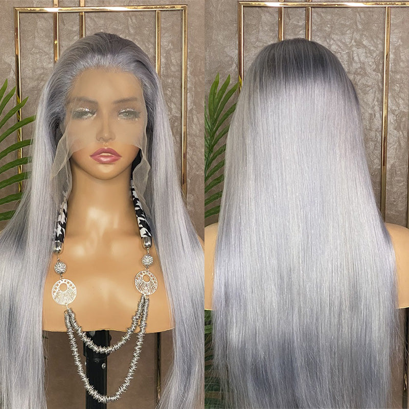 Bosun Hair Silver Color Straight Lace Front Wig 13x4 Straight Human Hair Wig Silver Gray Wig