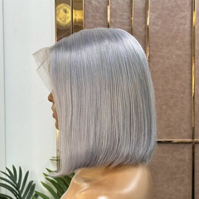 Grey Straight Lace Front Bob Wigs Colored Human Hair Wigs Lace Frontal Wig