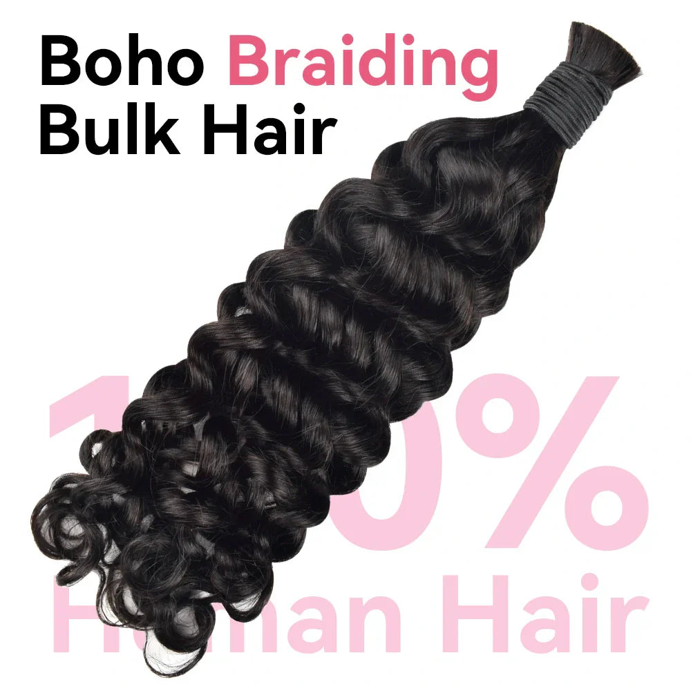 Natural Black Italian Curly Bulk Human Hair For Boho Braids BOSUN HAIR