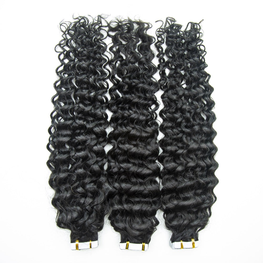 Bosun Hair Jerry Curl Tape In Extension Hair 100% Human Hair Pu Tape Ins