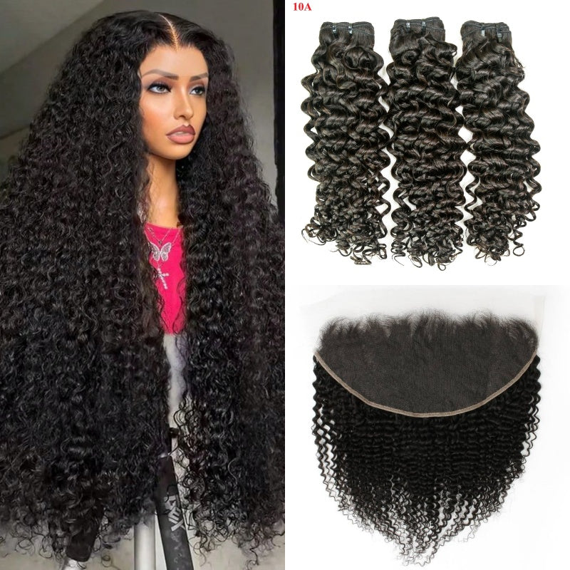 Bosun Hair Jerry Curl Human Hair 3 Bundles with 13x4 13x6 HD Lace Frontal