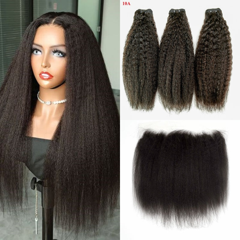 Bosun Hair Kinky Straight Human Hair 3 Bundles with 13x4 13x6 HD Lace Frontal