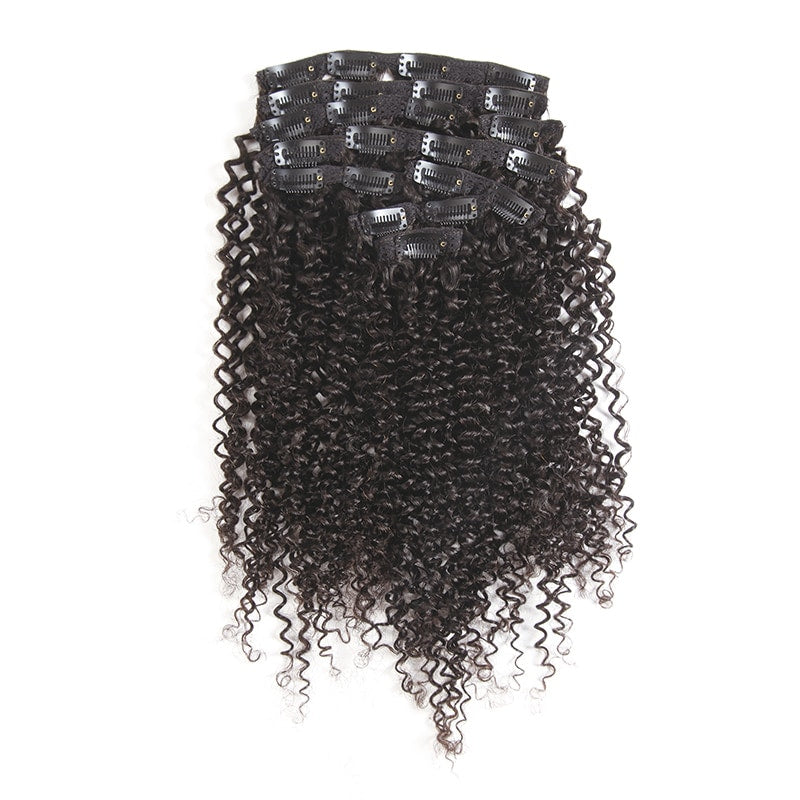 Kinky Curly Clip Ins Hair Extensions 100% Human Hair Natural Black Color | BOSUN HAIR