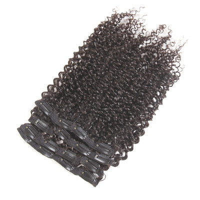 Kinky Curly Clip Ins Hair Extensions 100% Human Hair Natural Black Color | BOSUN HAIR