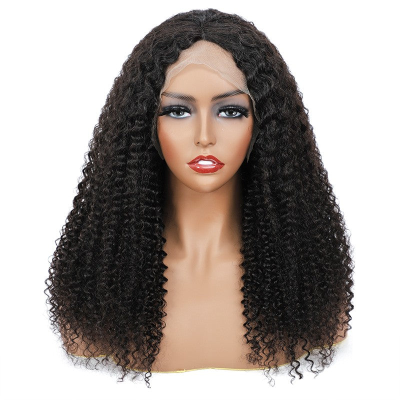 Bosun Hair Kinky Curly Tpart Wig Human Hair Natural Black Color Lace Part Wig with Natural Hairline