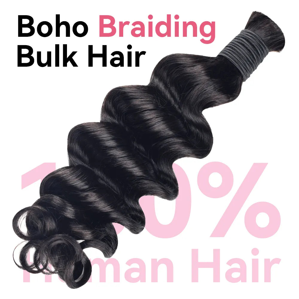 Natural Black Boho Braids Loose Deep Wave No Weft Bulk Hair for Human Hair 2026