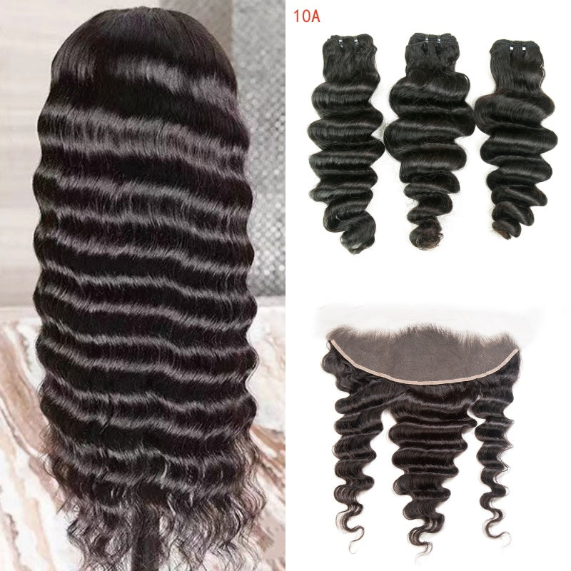 Bosun Hair Loose Deep Wave Human Hair 3 Bundles with 13x4 13x6 HD Lace Frontal