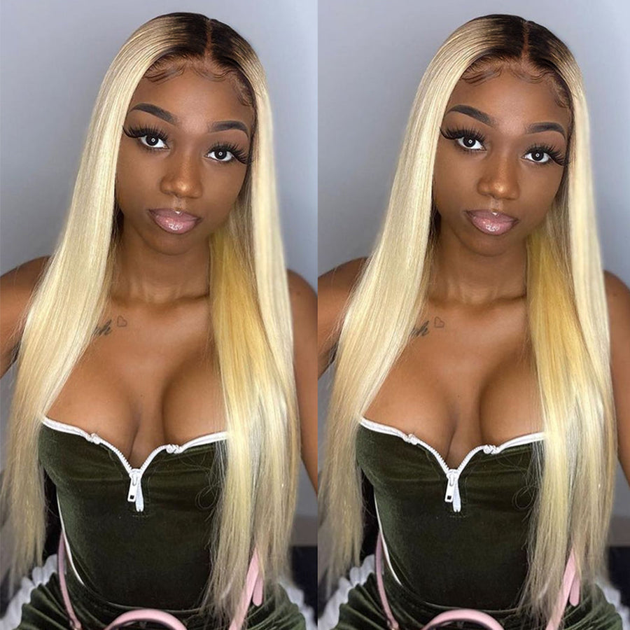 Bosun Hair Straight Human Hair Wig 1b/613 Ombre Blonde 13x4 Lace Frontal Wig