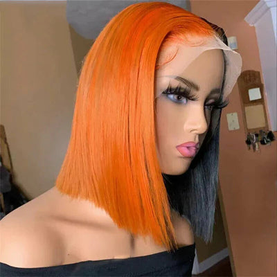 Orange Short Bob Wigs Color Lace Wigs Customized Hair 13x4 Wig