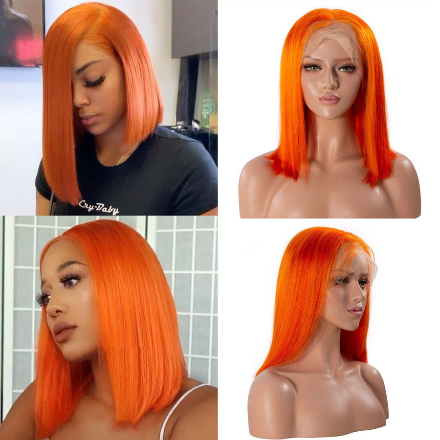 Orange Short Bob Wigs Color Lace Wigs Customized Hair 13x4 Wig