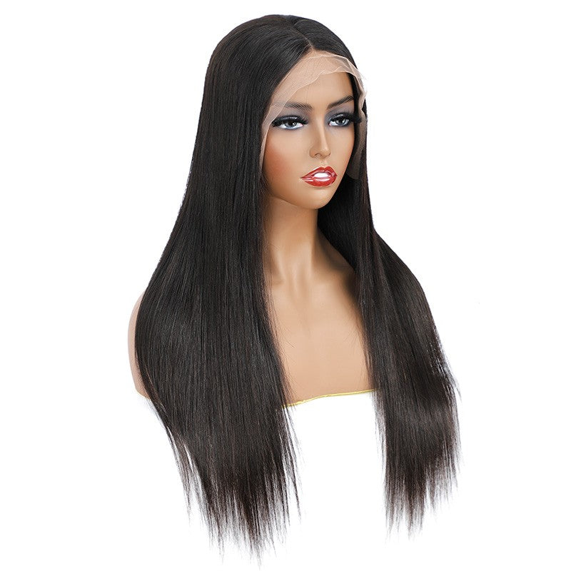 BOSUN HAIR Straight Tpart Wig Human Hair Natural Black Color Lace Part Wig with Natural Hairline