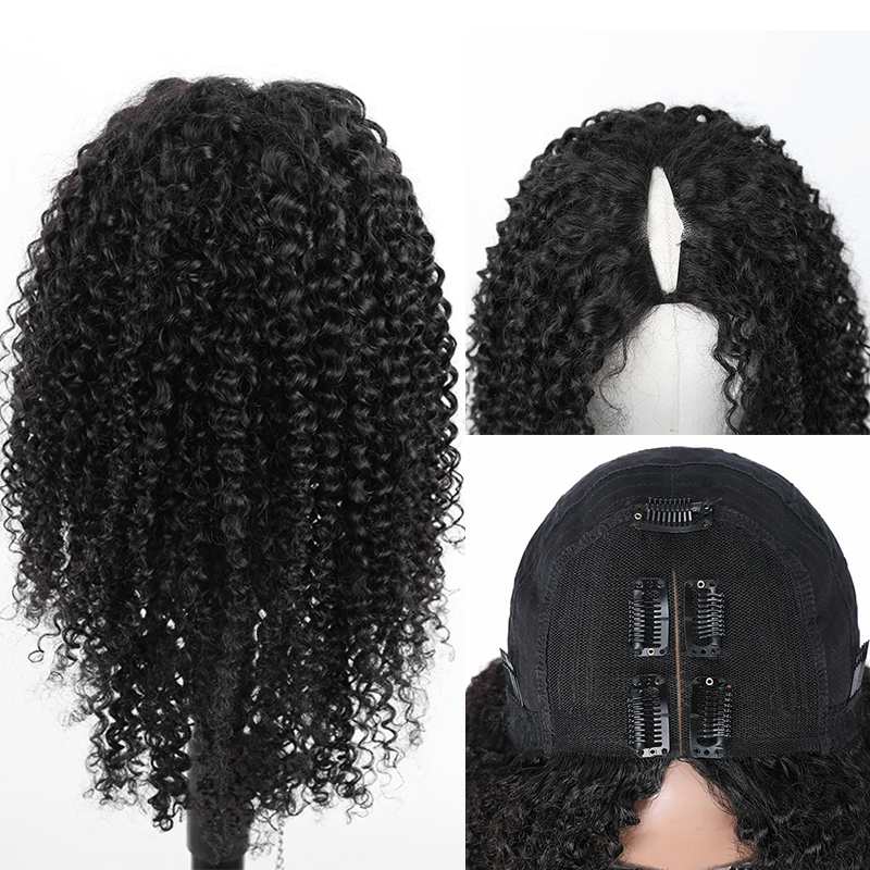 V Part/Thin Part Kinky Curly Wig Human Hair Glueless Wigs For Beginner